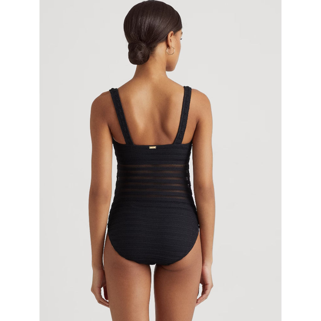LAUREN RALPH LAUREN Ottoman One-Piece Swimsuit Size 6 Black Mesh Stripe NWT