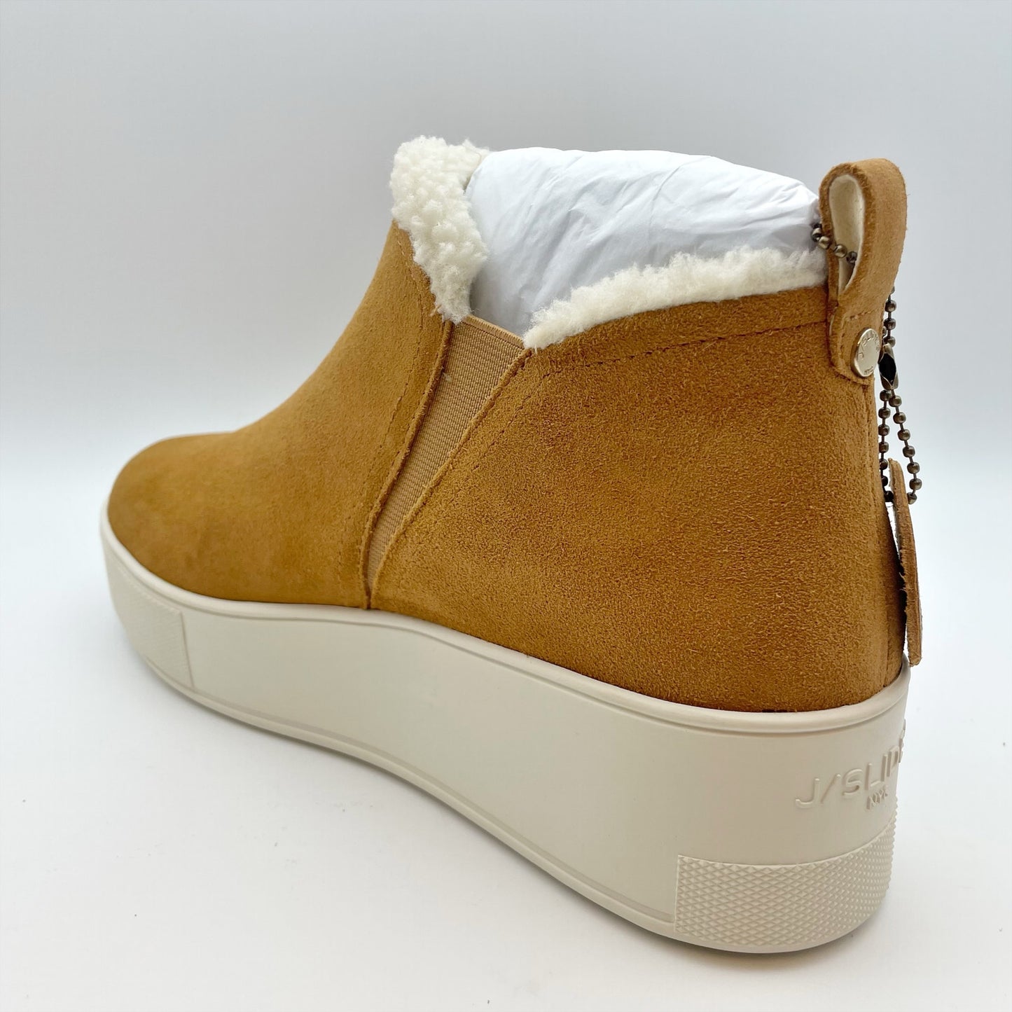 J/Slides Women's Magic Pull On Platform Sneaker Sz 8.5 Tan/Brown Waterproof NIB