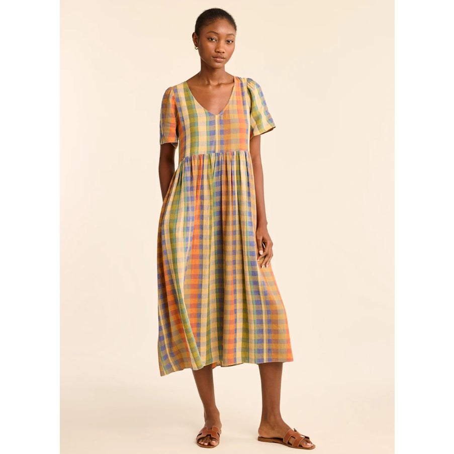 PENDLETON Women's Flora Midi Dress XS Woodash Multi Check Linen-Blend NWT