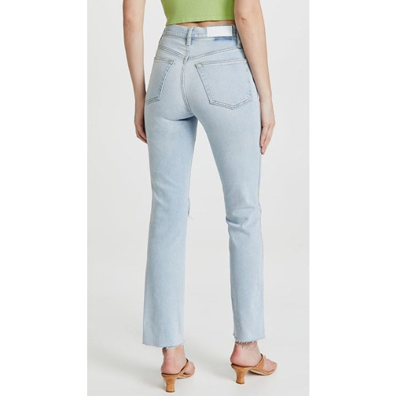 RE/DONE Womens 80s Slim Straight Jeans Size 26 US 2 Icy Blue Hole Button Fly NWT