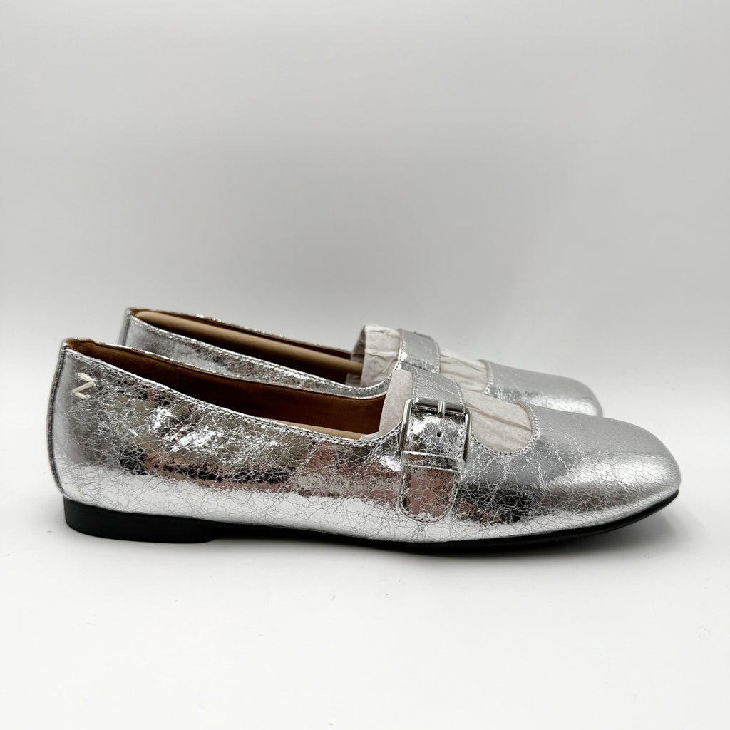 Zodiac Womens Indira Mary Jane Flats Size 7.5 M EU 38 Silver NIB