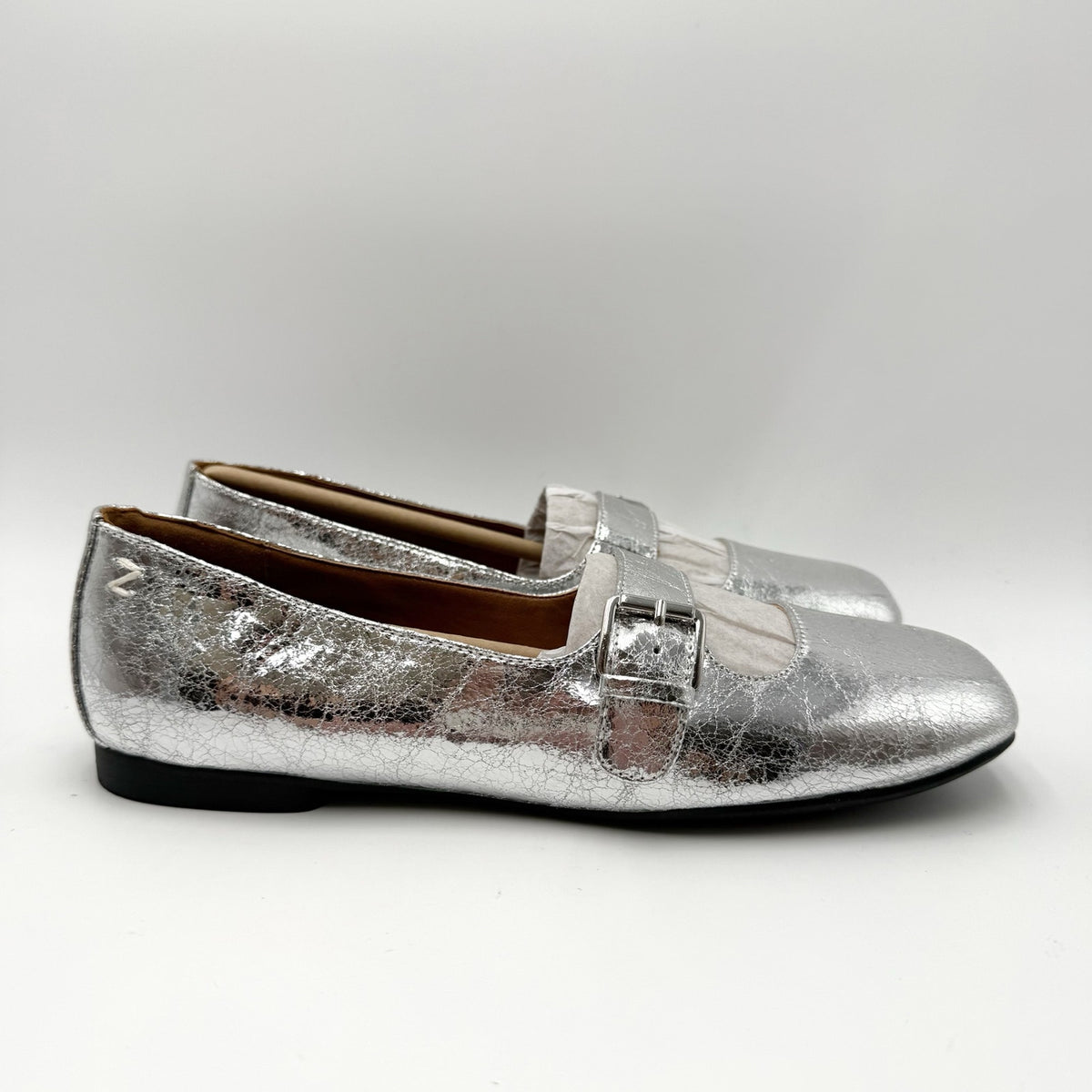Zodiac Womens Indira Mary Jane Flats Size 7.5 M EU 38 Silver NIB