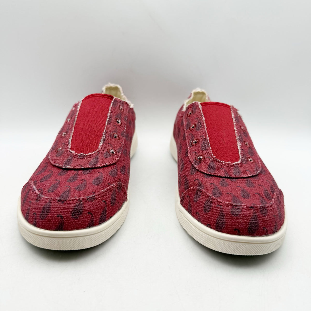 Spenco Womens Santa Maria Batik Sneakers Size 7.5 Red Canvas Casual Slip On NIB