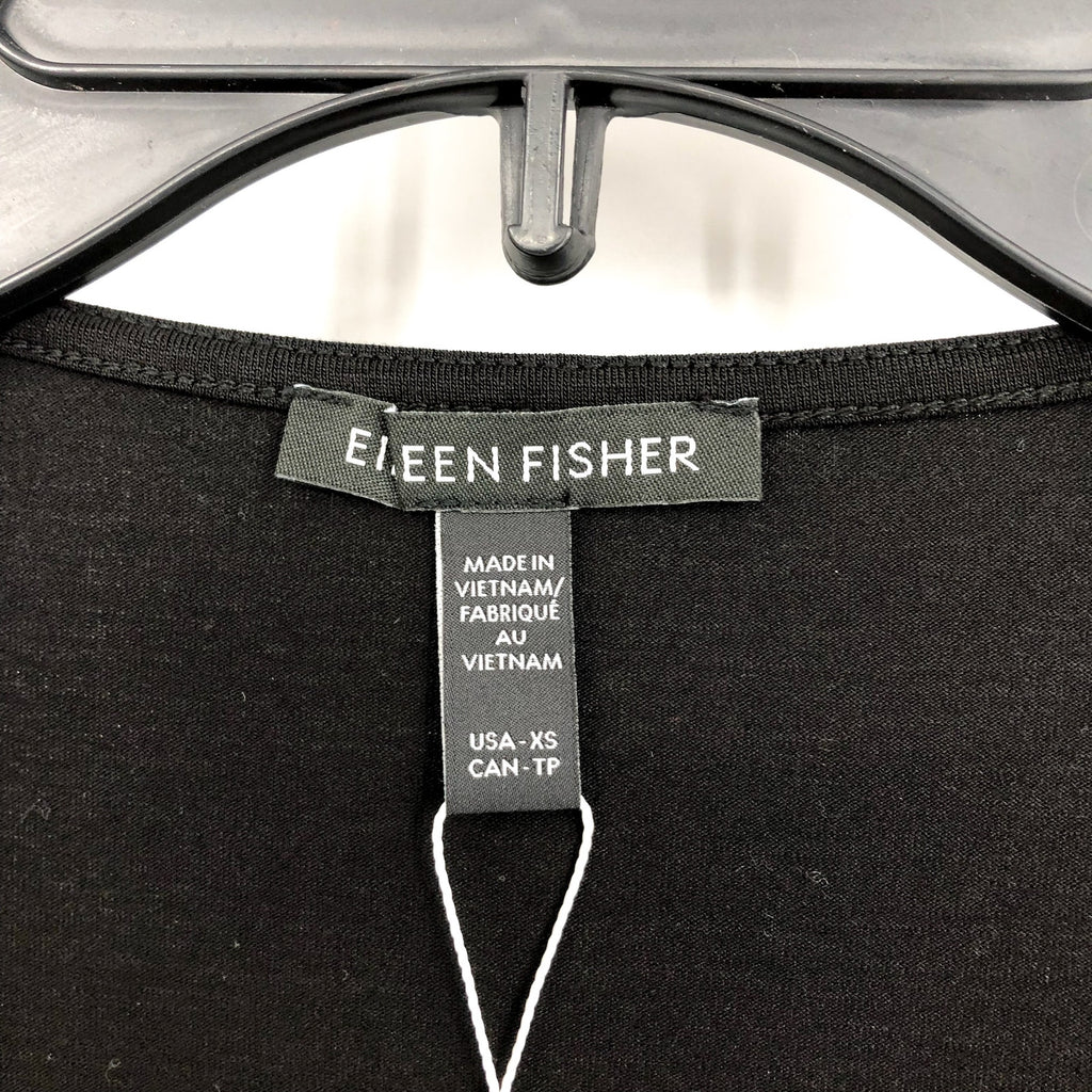 EILEEN FISHER Women's Fine Jersey Long Sleeve V-Neck Top XS Black Slim Fit NWT