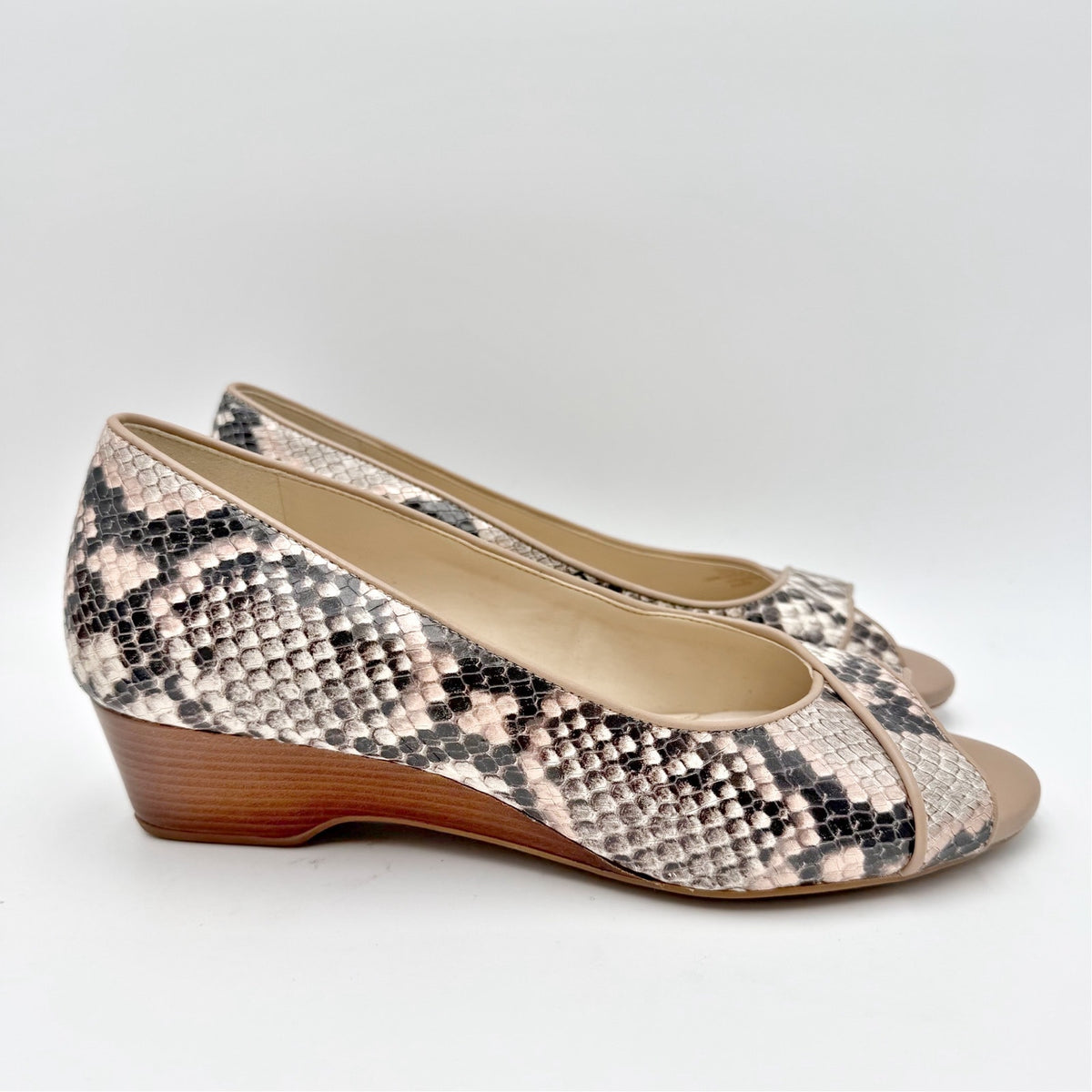 Cole Haan Womens Go-To Wedge Sandals Size 7 B Brown Snakeskin Leather NIB
