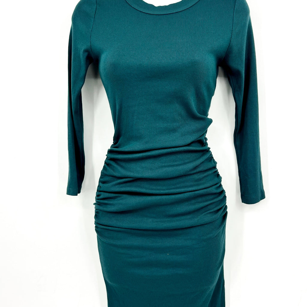MICHAEL STARS  Women's Christina Ribbed Midi Dress XS Green Crew Neck NWT