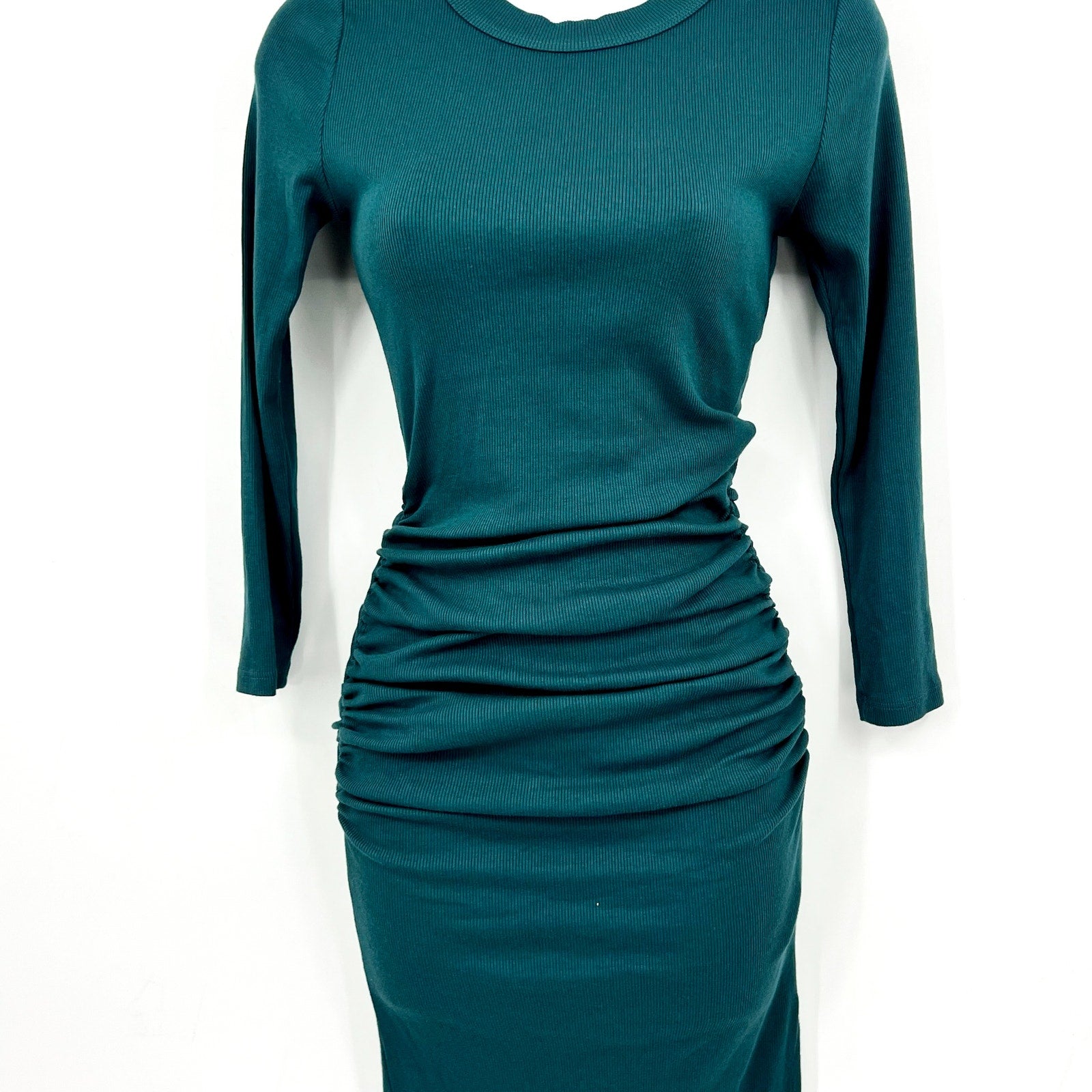 MICHAEL STARS  Women's Christina Ribbed Midi Dress XS Green Crew Neck NWT