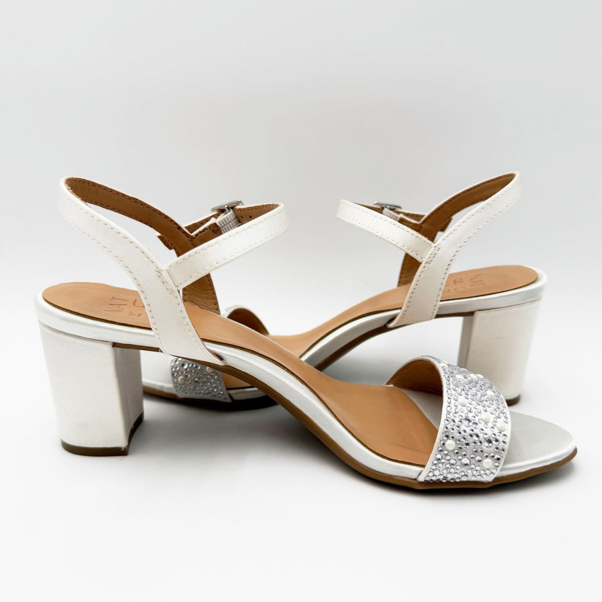 Naturalizer Womens Bristol Heeled Sandals Size 7 Pearl White Satin NWOB