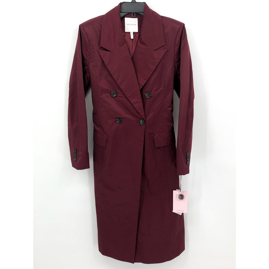 AVEC LES FILLES Womens Stretch Cotton Trench Coat Medium Burgundy Red Belted NWT