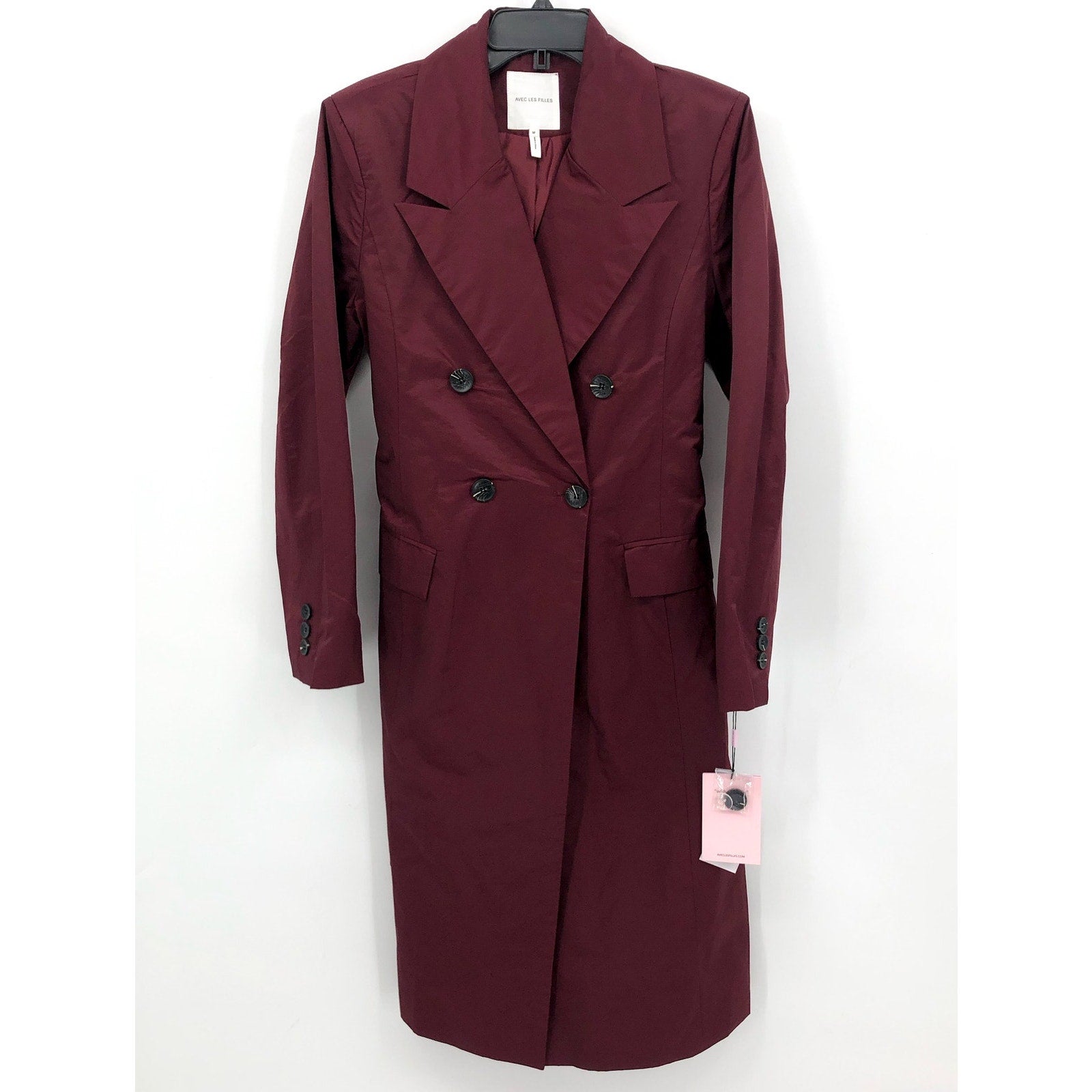 AVEC LES FILLES Womens Stretch Cotton Trench Coat Medium Burgundy Red Belted NWT