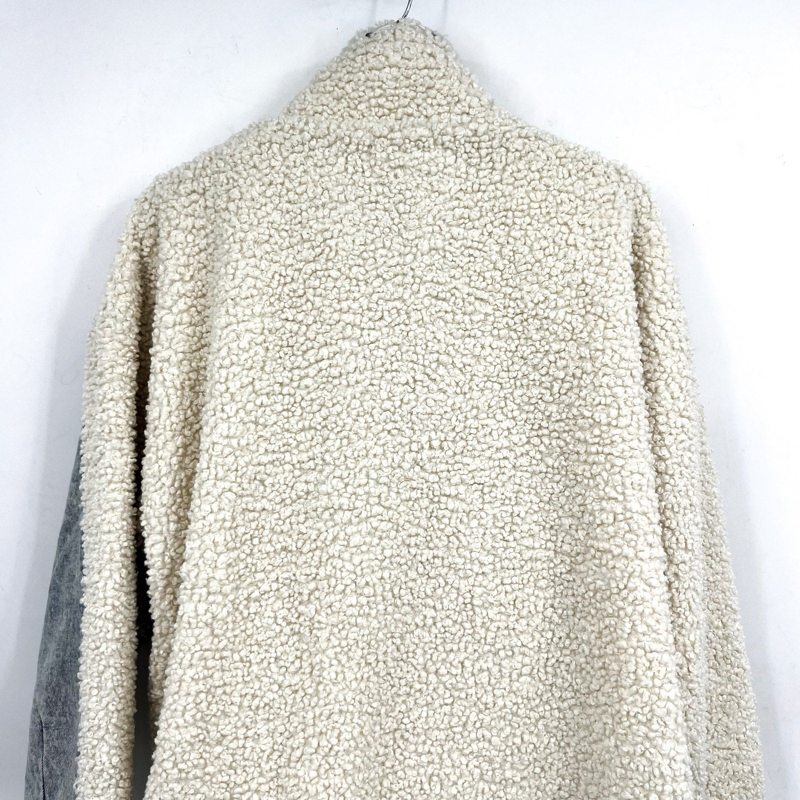 BLANKNYC Womens Denim & Faux Shearling Trucker Jacket XS Cream Blue Bear Hug NWT