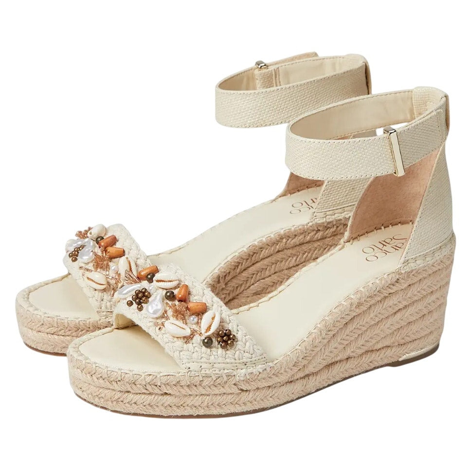 Franco Sarto Womens Clemens Espadrille Wedge Sandals US 6 M Beige Raffia NWOB