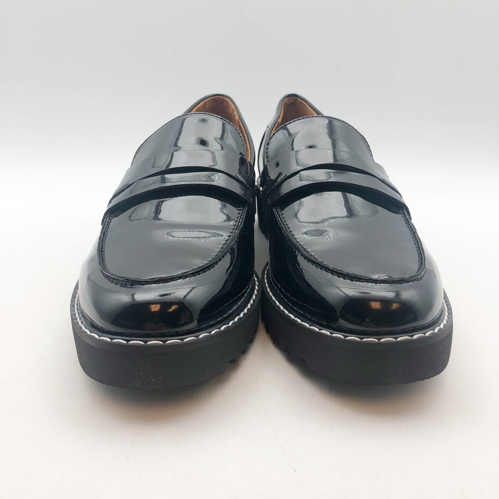 Franco Sarto Womens Cassandra Loafers US 8 M Black Vegan Patent Leather NIB