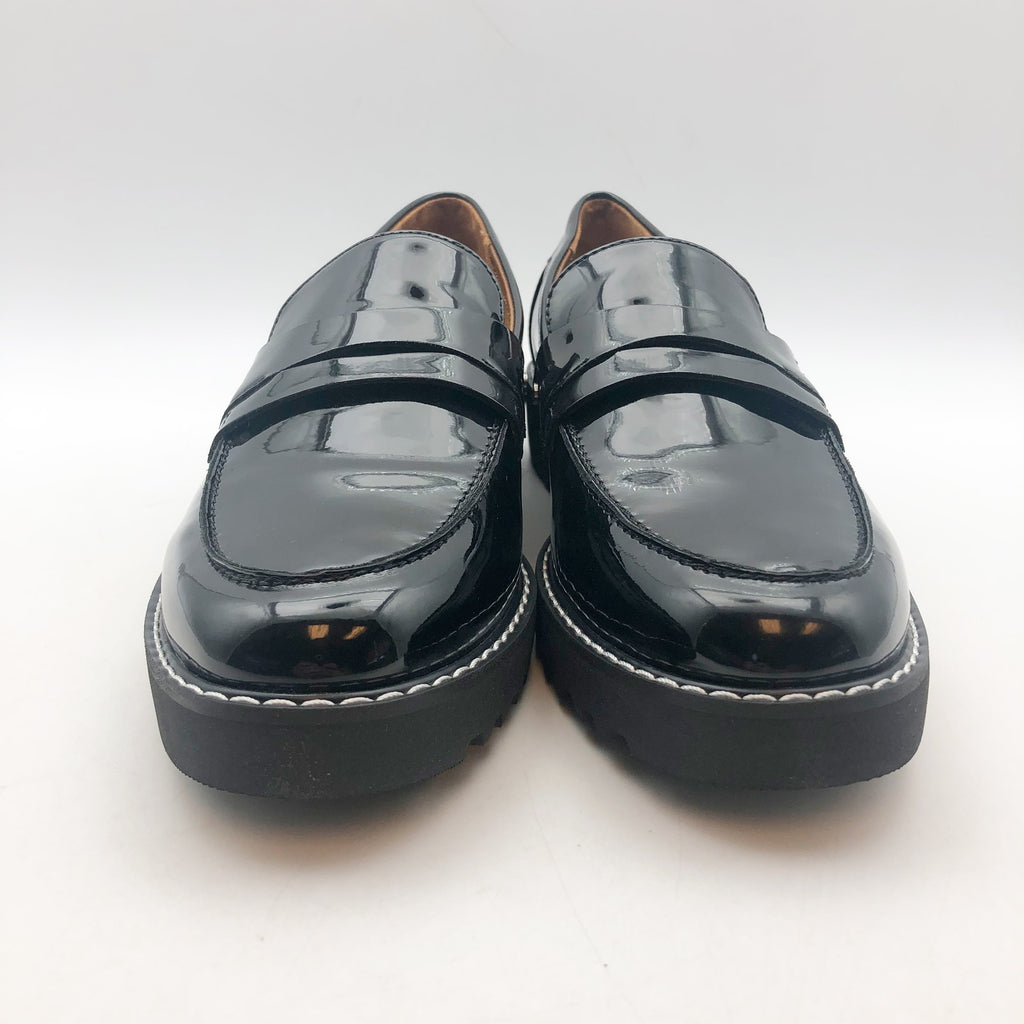 Franco Sarto Womens Cassandra Loafers US 8 M Black Vegan Patent Leather NIB