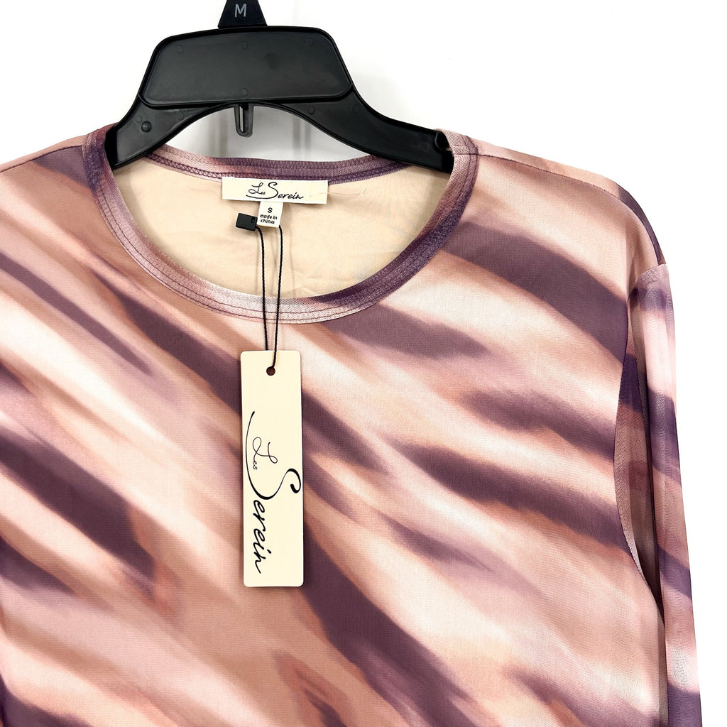 LES SEREIN - STITCHFIX Womens Print Blouse Small Purple Pink Long Sleeve NWT