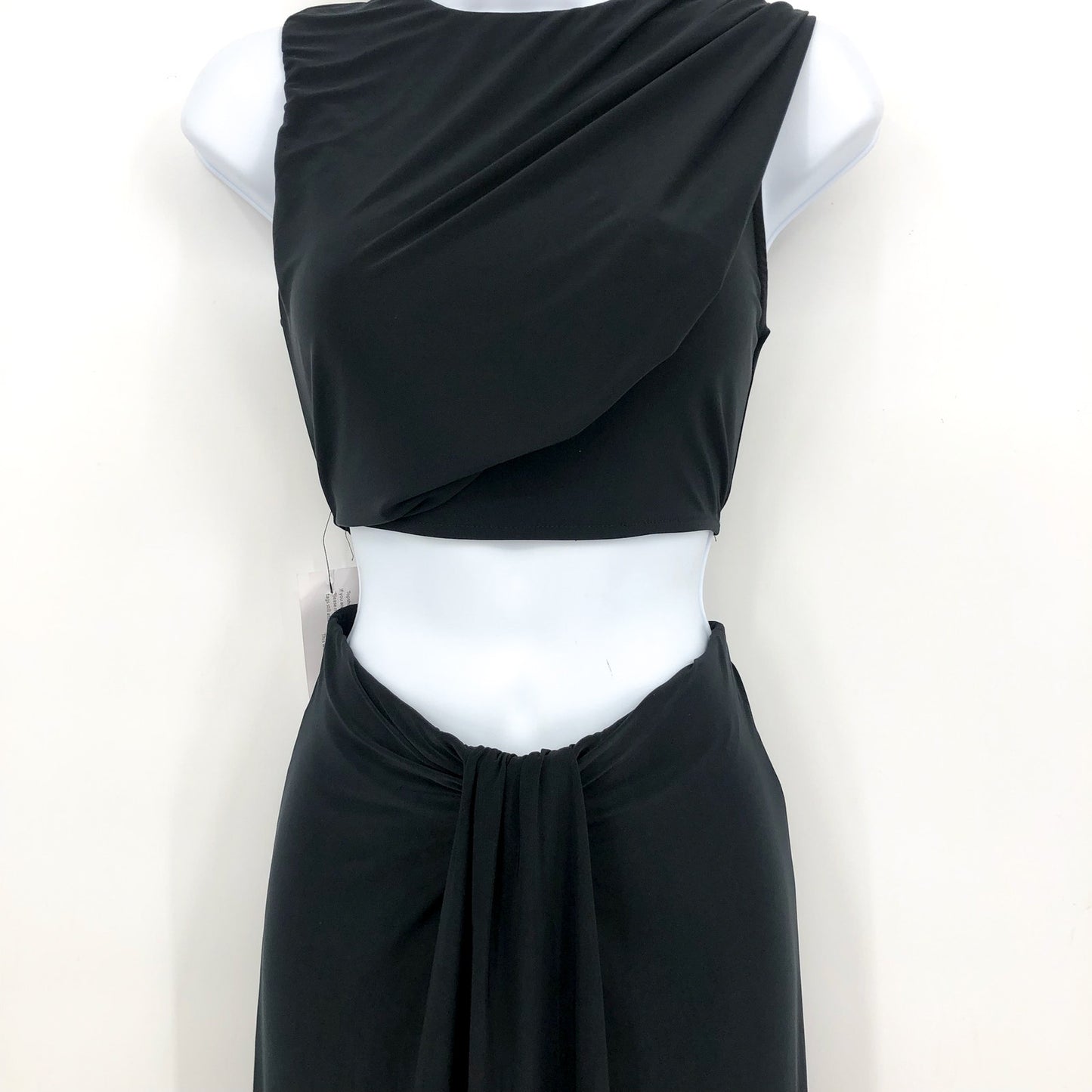 TOPSHOP Women's Jersey Draped Midi Dress Small 4-6 Black Sleeveless Cut Out NWT