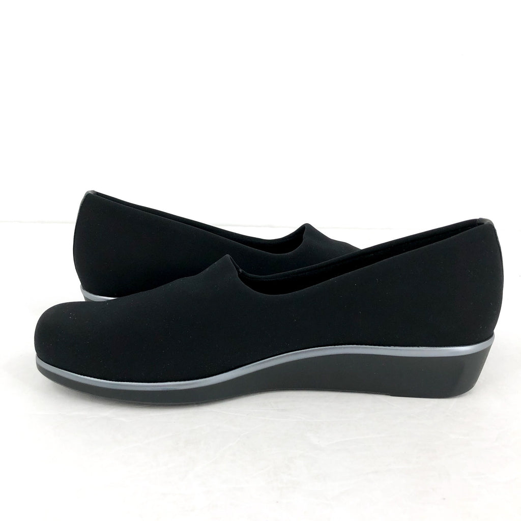 SAS Womens Bliss Wedge Slip On Shoes Size 9.5 SLIM Black Fabric Comfort NIB