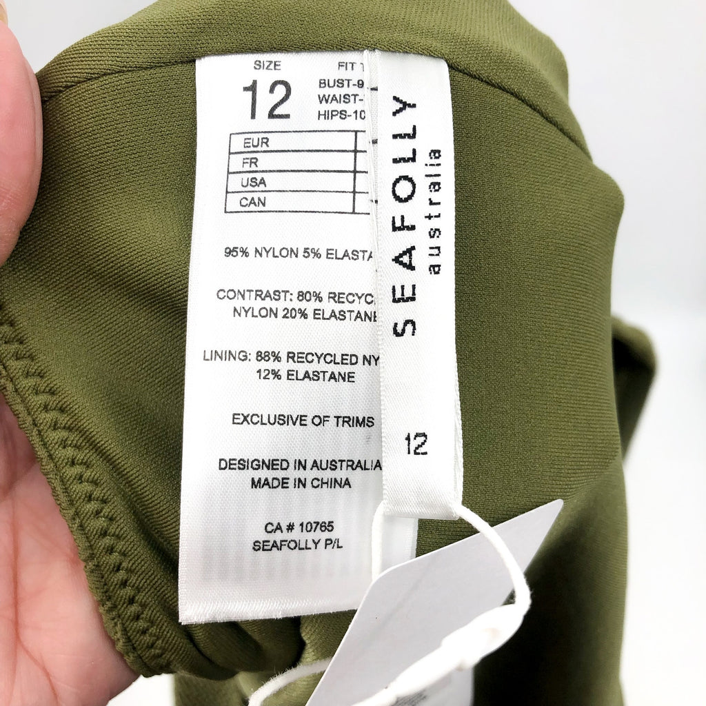 SEAFOLLY Sea Dive Bandeau Maillot One Piece Swimsuit US 8 Green Khaki NWT
