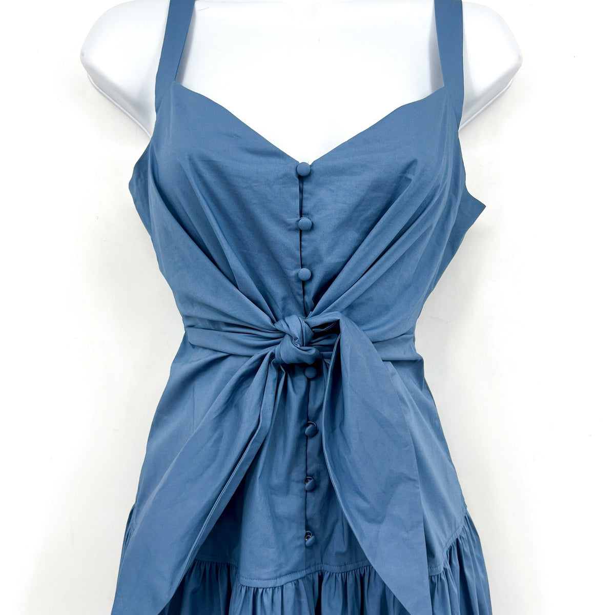 LAUREN RALPH LAUREN Tie-Front Tiered Midi Dress Size 0 Blue Sundress Tank NWT
