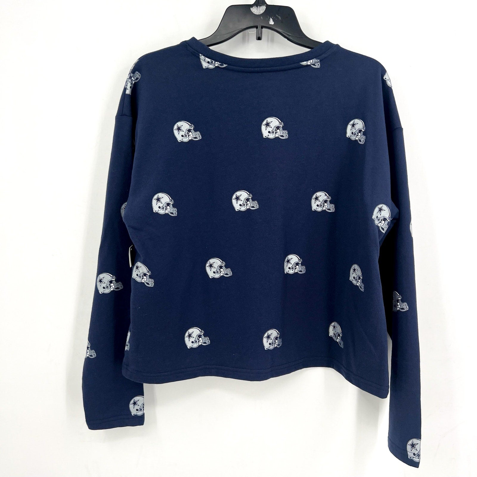 Lauren James Womens DALLAS COWBOYS Helmet Crop Sweatshirt Medium Navy Blue NWT