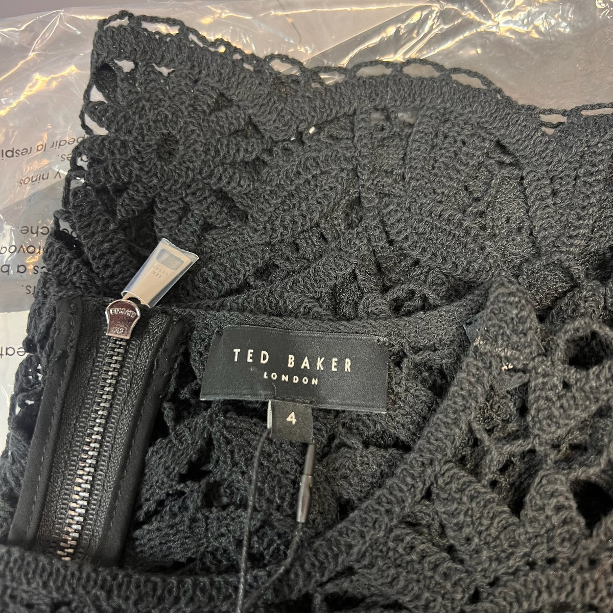 TED BAKER Women's Katrnn Crochet Top US 10 Ted Size 4 Black Short Sleeve NWT