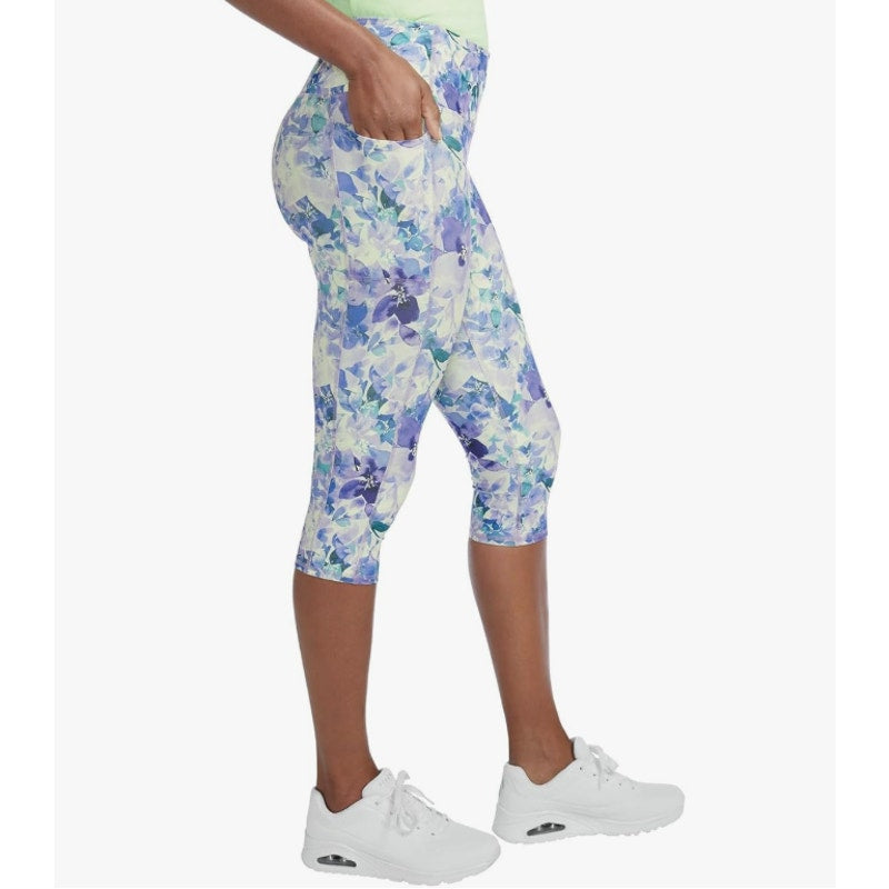 SKECHERS Gowalk Capri Leggings Small  Blue Seascape Floral High Waisted NWT