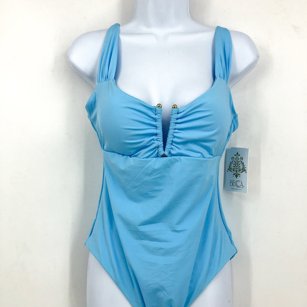 BECCA Color Code Viviana V Wire Plunge One Piece Large Ice Blue Open Back NWT