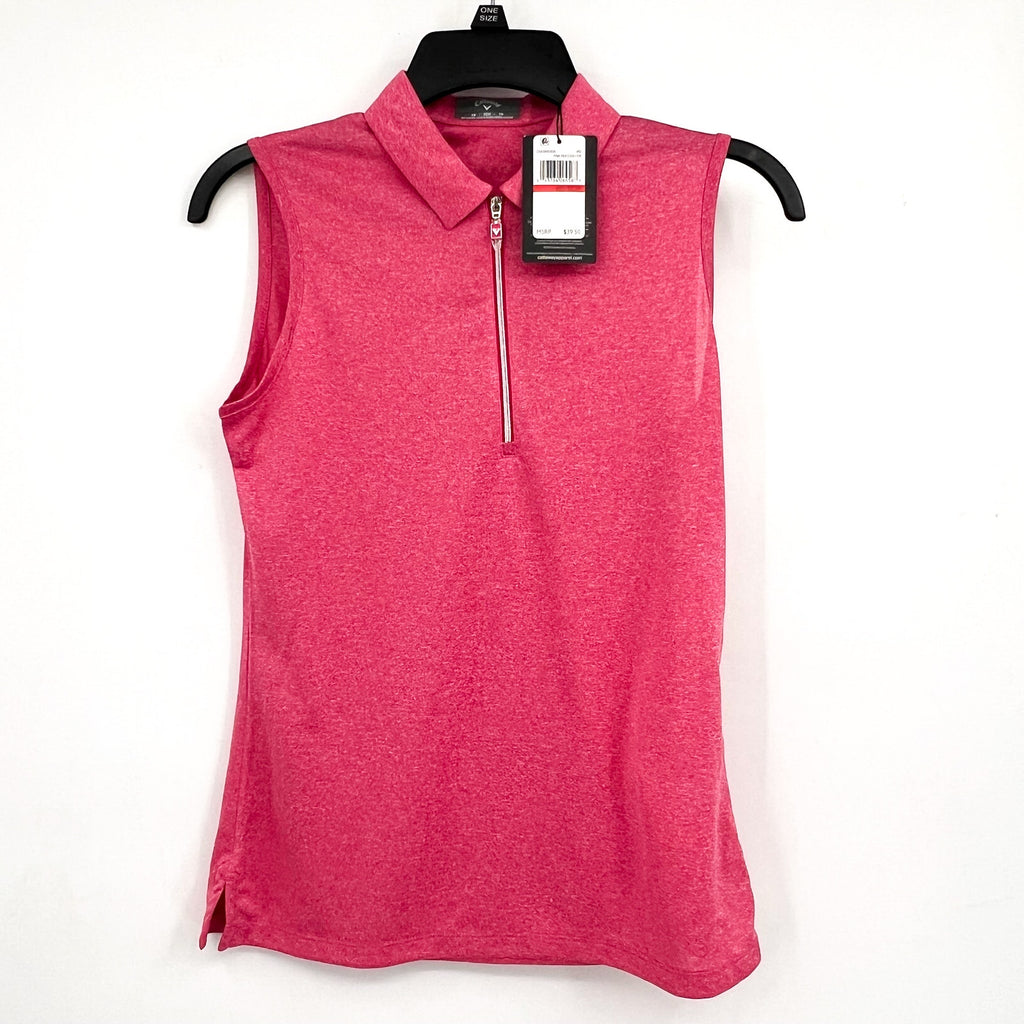 CALLAWAY Womens Sleeveless Polo Shirt XS Pink Peacock 1/4 Zip Golf NWT