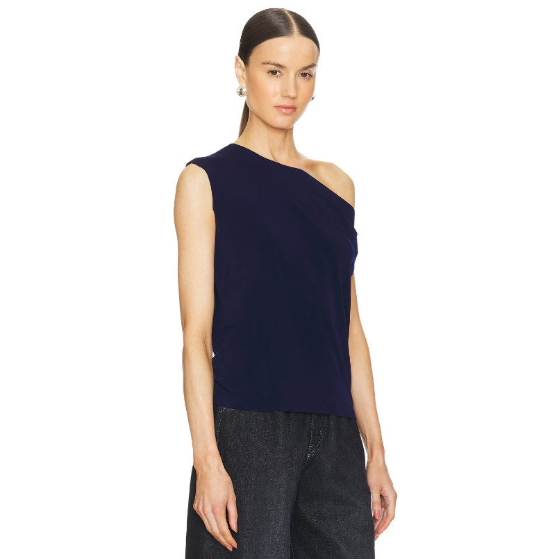 NORMA KAMALI Women's Drop Shoulder Top XS Midnight Navy Blue Jersey Stretch NWT