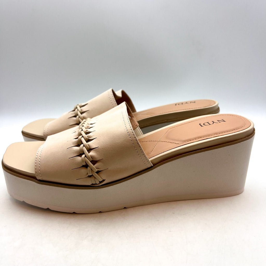 NYDJ Women's Rory Wedge Sandals Size 10M White Beige Leather Slip On NWOB