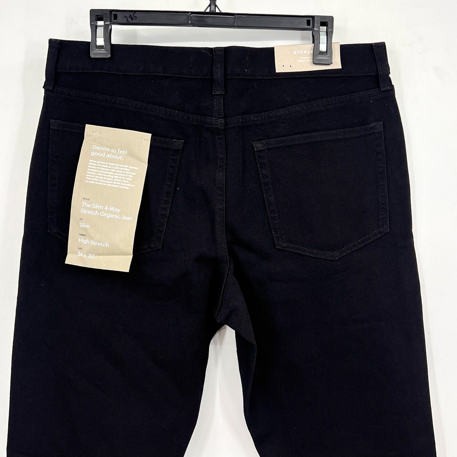 EVERLANE Uniform Men's Slim Jeans 34x32 Black 4-Way Stretch Organic Cotton NWT