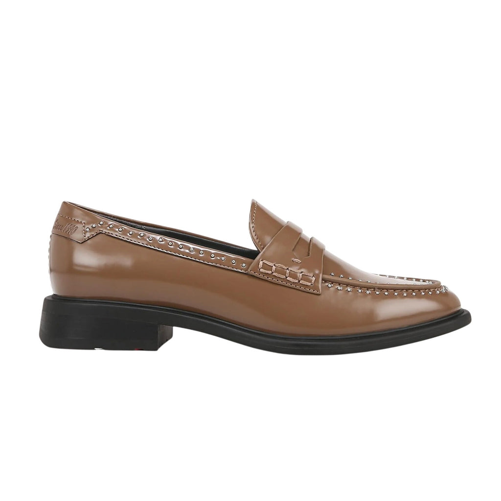 Franco Sarto Womens Eden Studded Loafers US 10M EU 41 Toffee Brown Slip On NIB