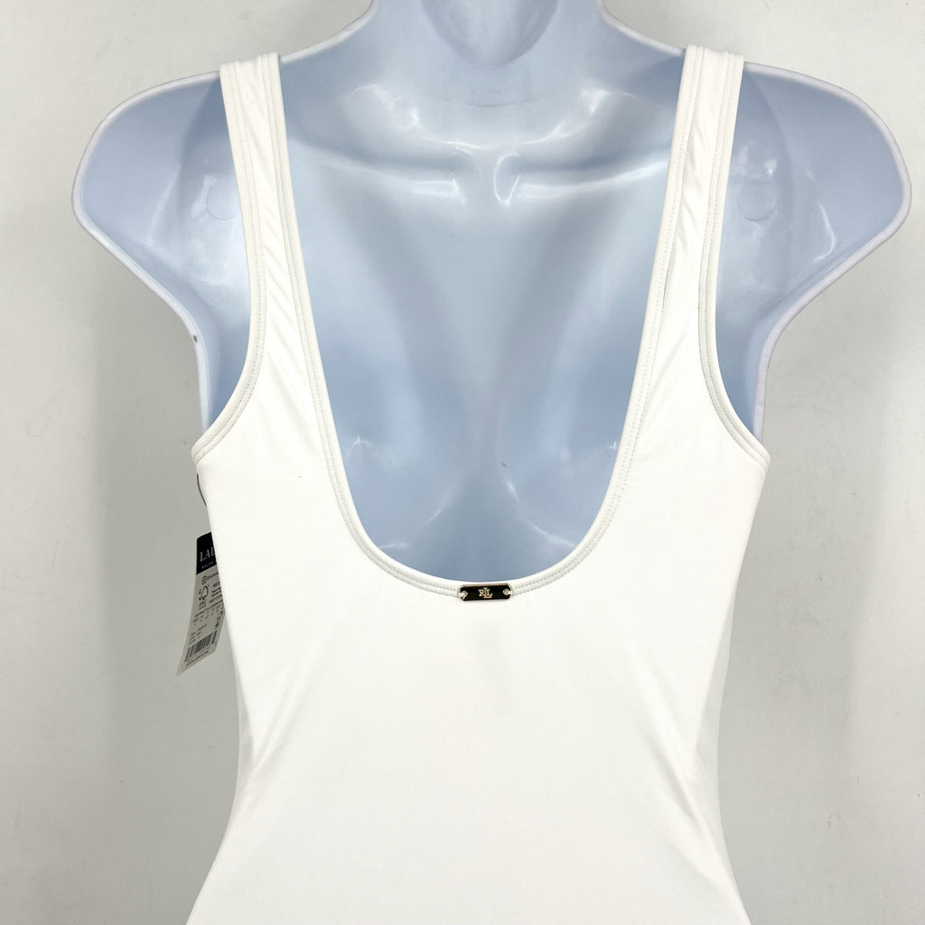 LAUREN RALPH LAUREN One Piece Swimsuit Size 10 White Beach Club Solid Ring NWT