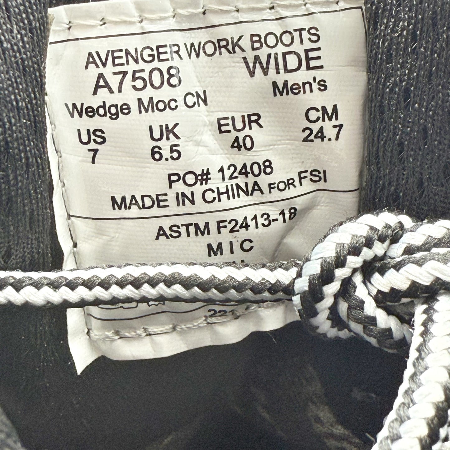 AVENGER Men Wedge Moc Carbon Safety Toe Work Boot US 7 Wide Black Leather WP NIB