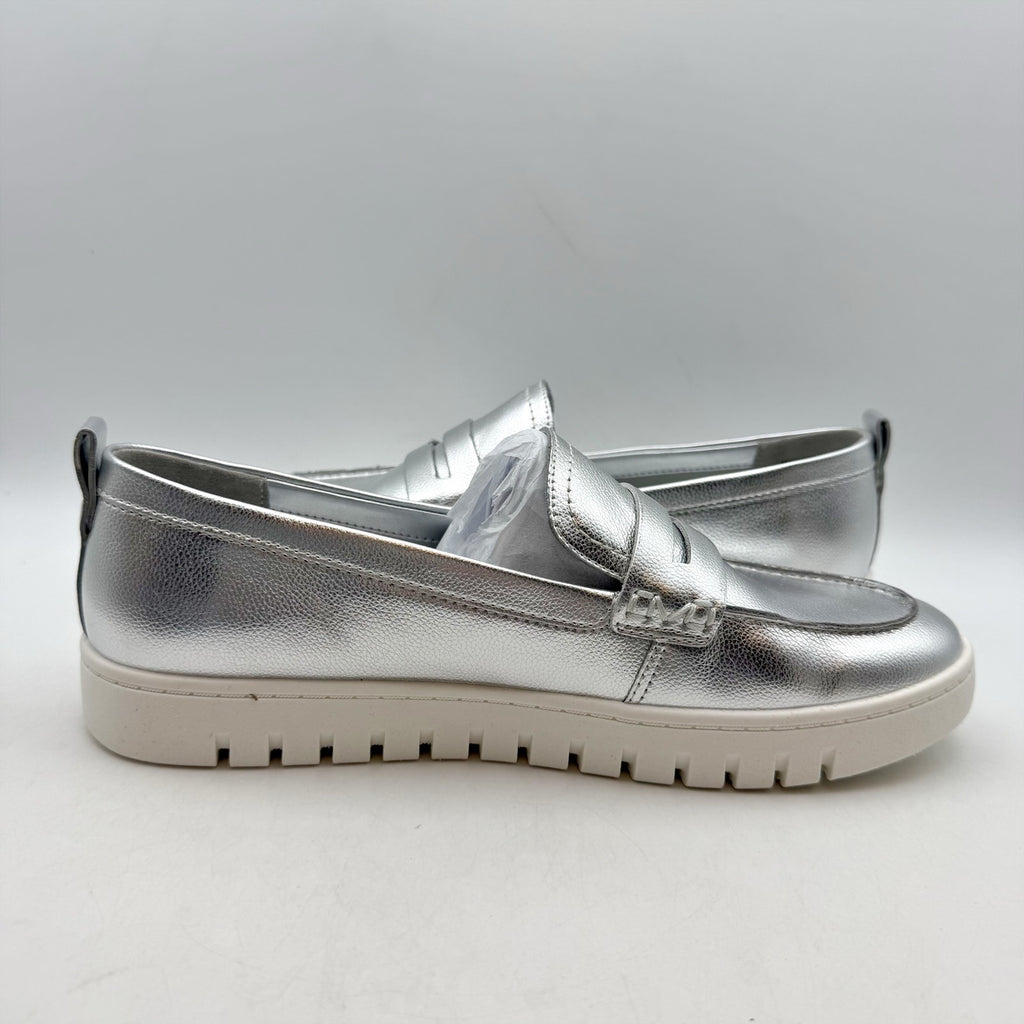 Anne Klein Womens Kalypso Penny Loafers US 9.5 M Silver Metallic Slip On NIB