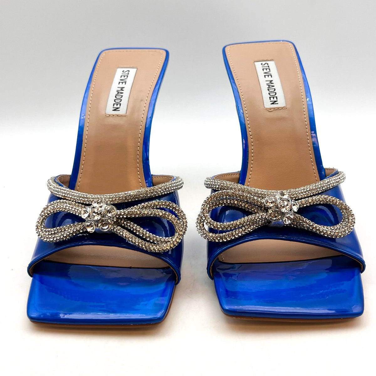 STEVE MADDEN Women's Embellish Heeled Sandals Size 10M Blue Square Toe NWOB