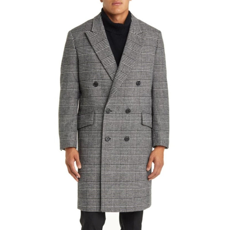 NORDSTROM Mens Overcoat Medium Black White City Glenn Plaid Wool Blend NWT