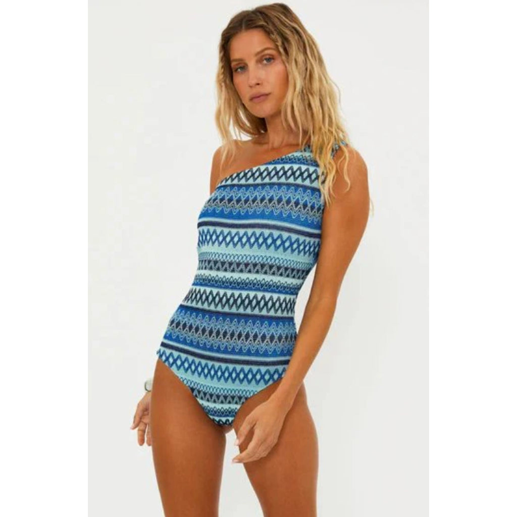BEACH RIOT Women's Alba One Piece Swimsuit Small Blue Daydream Chevron NWOT