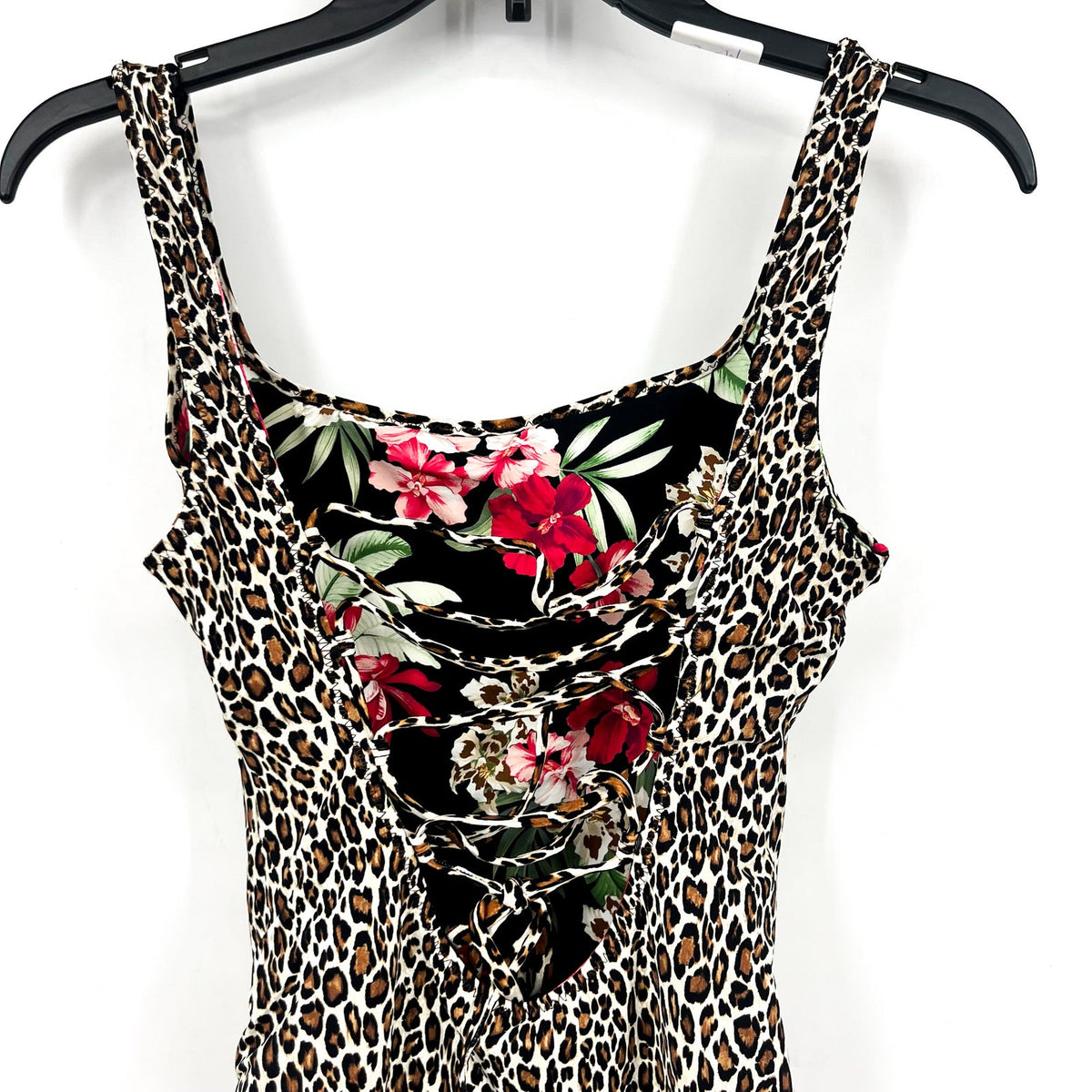 TOMMY BAHAMA Lily Cat Reversible One Piece Swimsuit Size 10 Black Leopard NWT