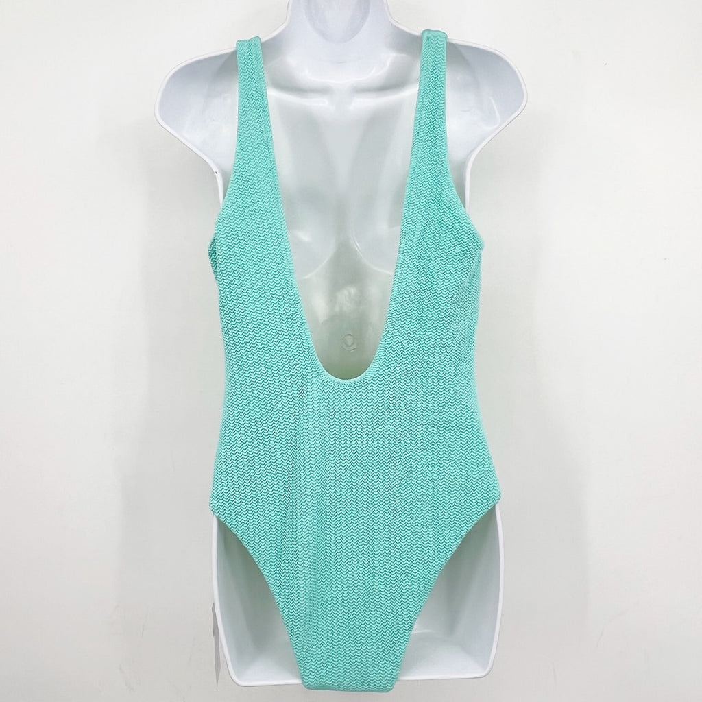 SEAFOLLY Spliced V Neck One Piece Swimsuit Size 10 Green Blue Lime Burst NWT