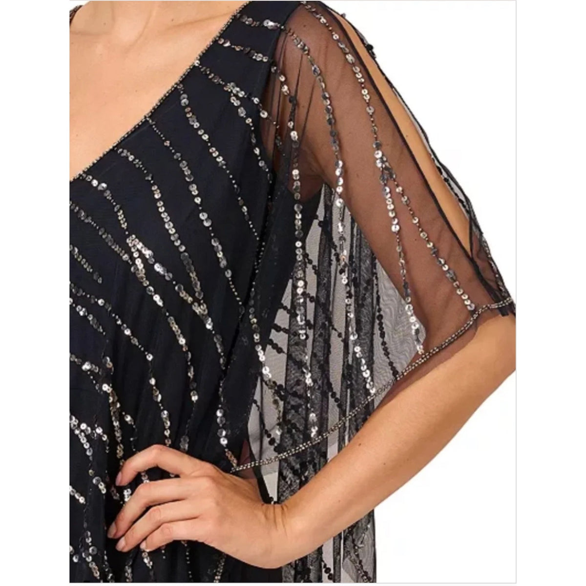 ADRIANNA PAPELL Women's Beaded Popover Midi Dress Size 8 Midnight Blue NWT