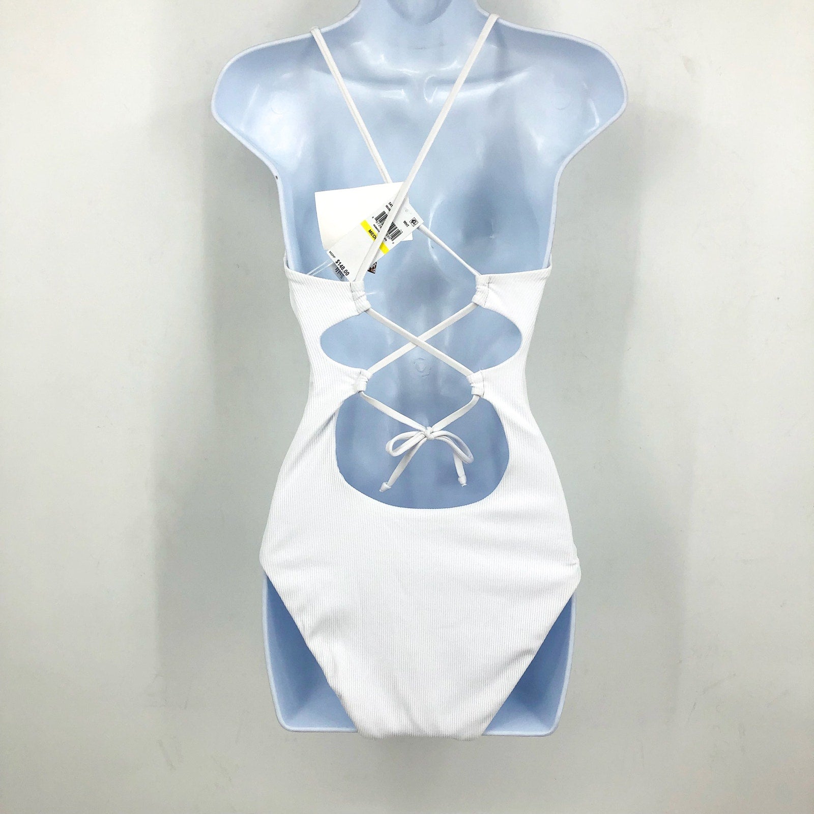BECCA Women's Haley One Piece Swimsuit Medium White Plunge Neck  Modern Edge NWT