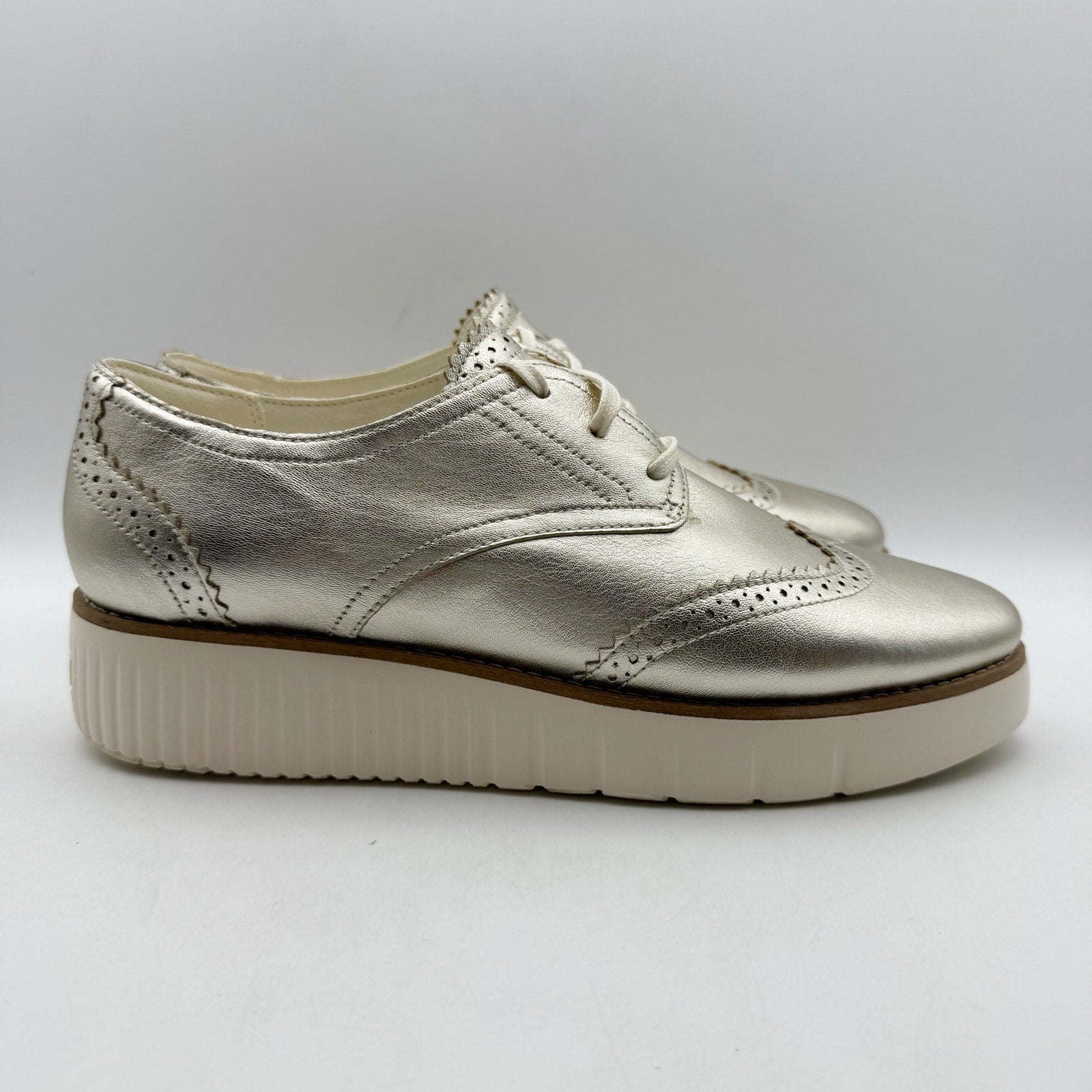 Cole Haan Womens Grand City Platform Oxfords Size 9 Gold Metallic Shoes NWOB