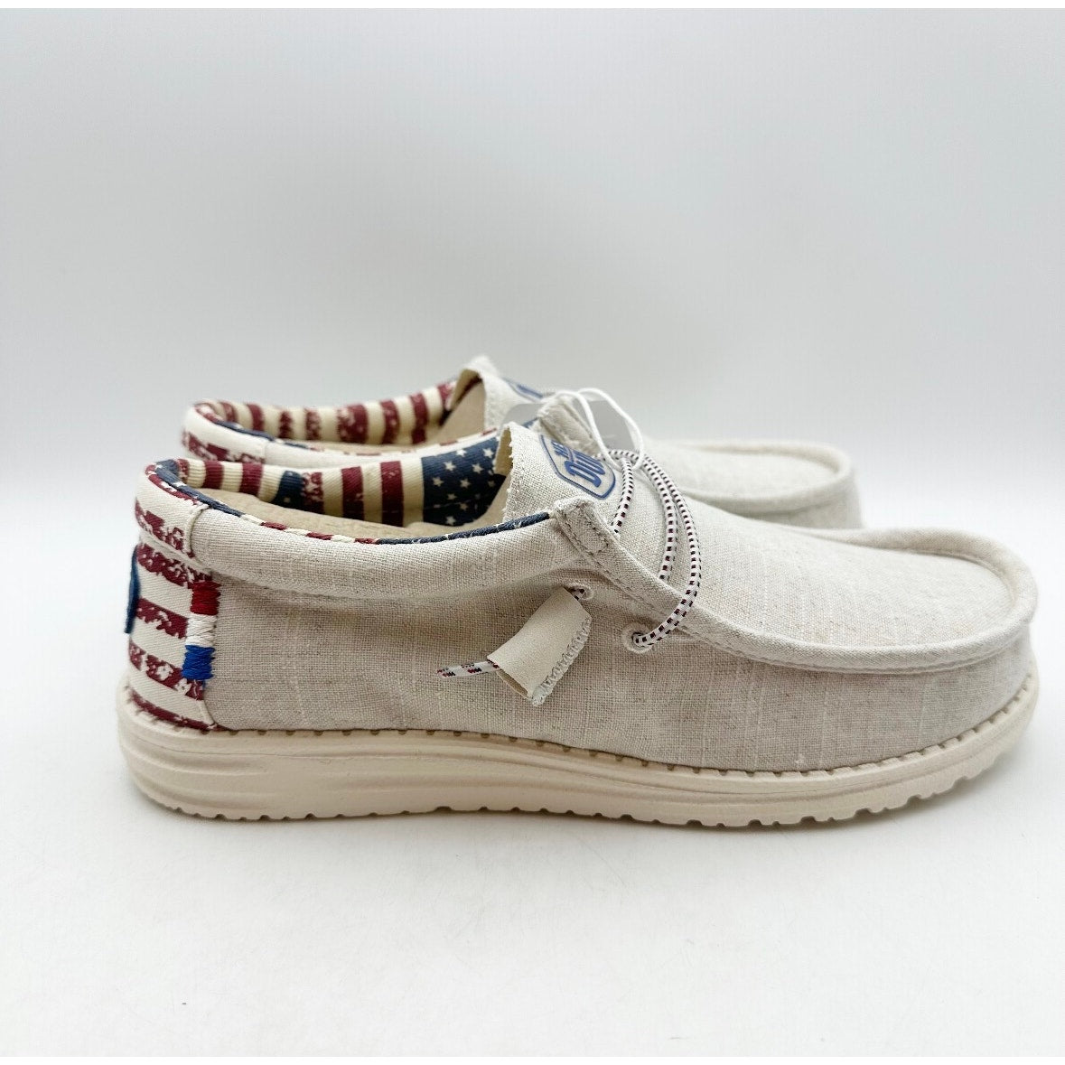 HEY DUDE Mens Wally Patriotic Shoe Size 6 EU 39 Off White Multi Slip On NIB