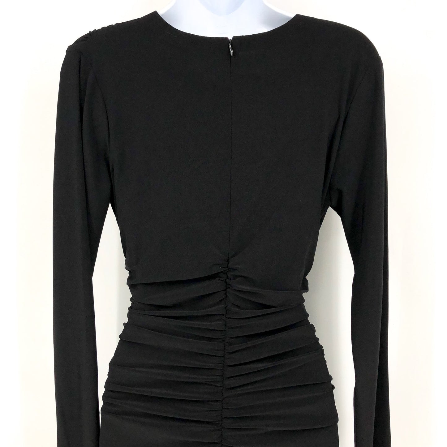 NORMA KAMALI V-Neck Long Sleeve Jumpsuit Large 40 Black Shirred Waist NWT