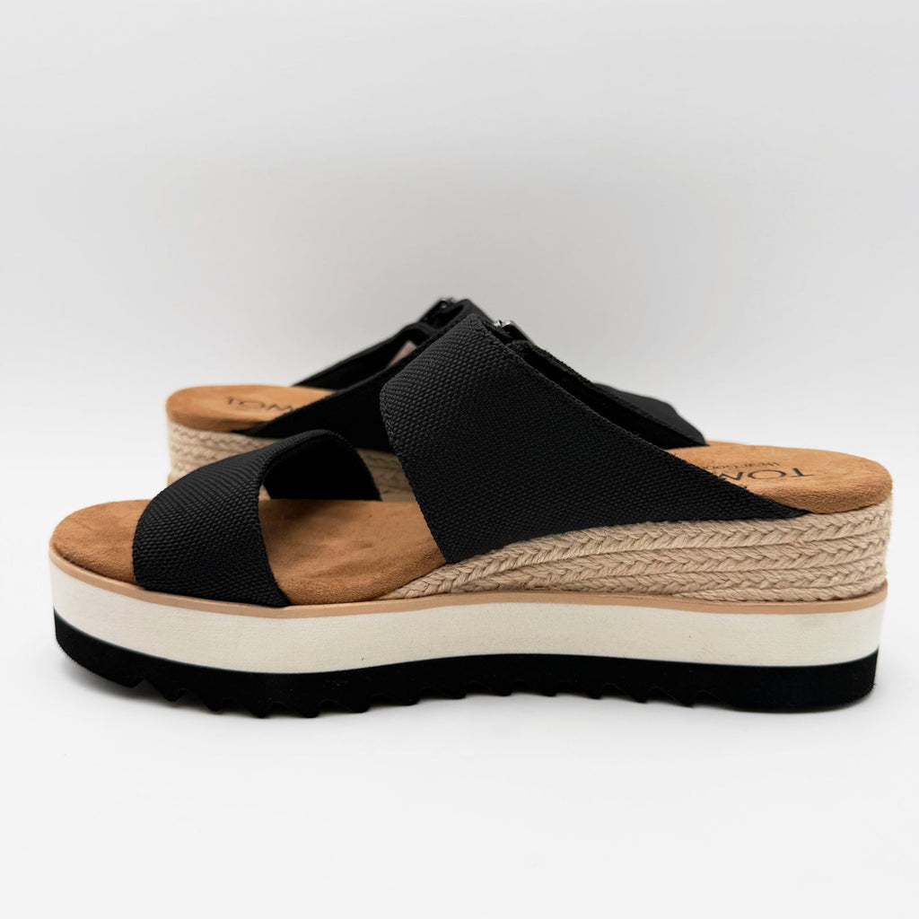 TOMS Womens Diana Mule Buckle Wedge Sandals Size 8 EU 38.5 Black Canvas NIB