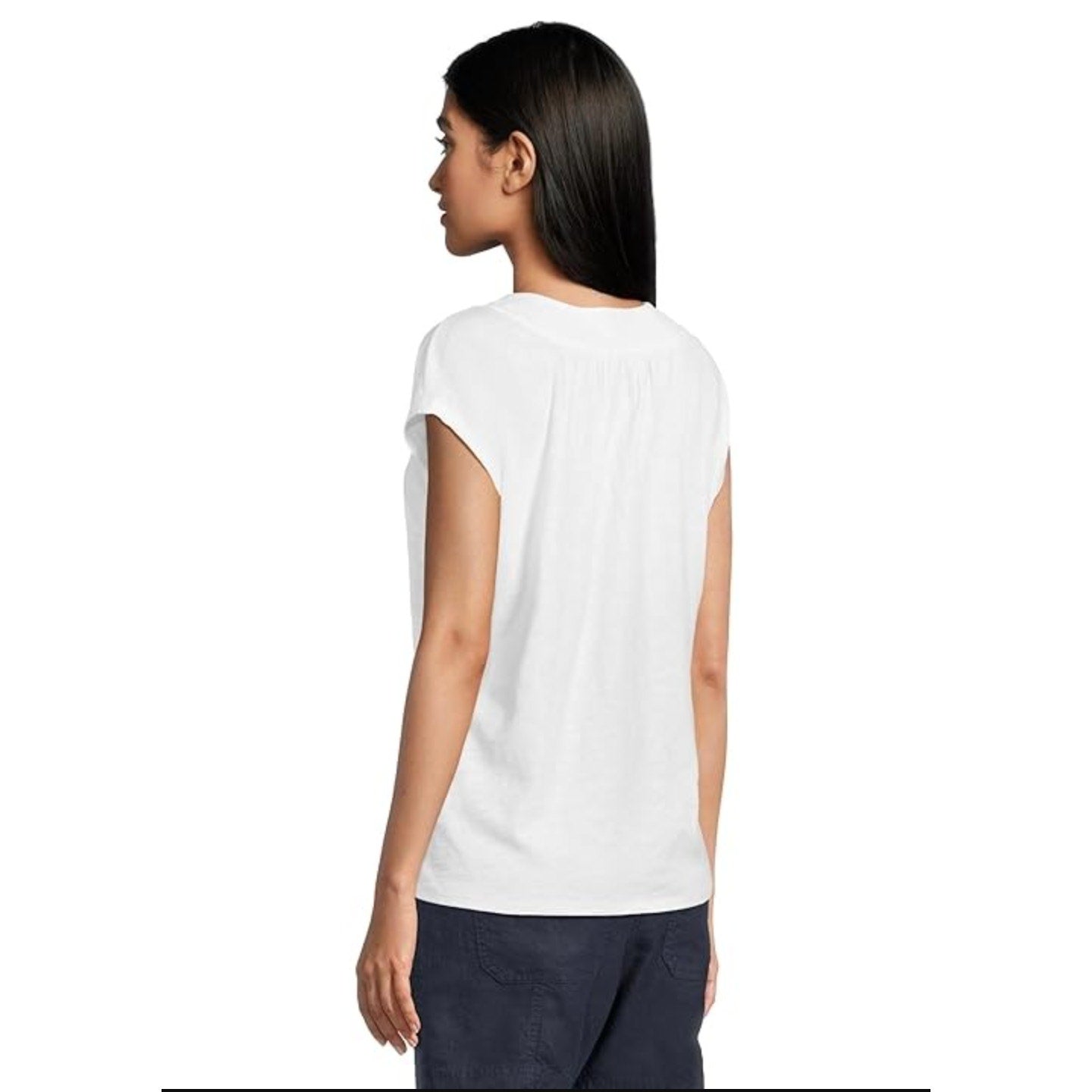 L.L BEAN Women's Organic Cotton V-Neck Cap-Sleeve Tee Large Reg White NWT