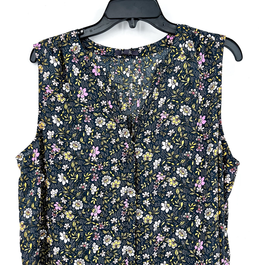NYDJ Womens Sleeveless Blouse Top Large Marisol Blue Floral Print Split Neck NWT