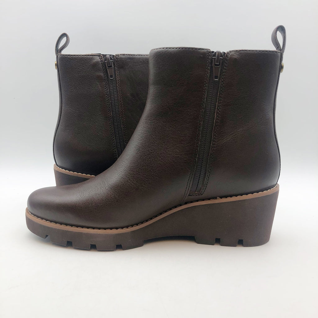 Vionic Womens Aria Ankle Booties US 7.5 WIDE EU 38 Brown Leather Boots NWOB