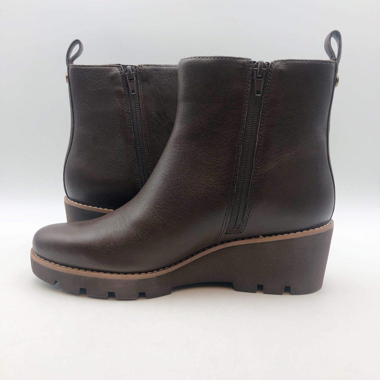 Vionic Womens Aria Ankle Booties US 7.5 WIDE EU 38 Brown Leather Boots NWOB